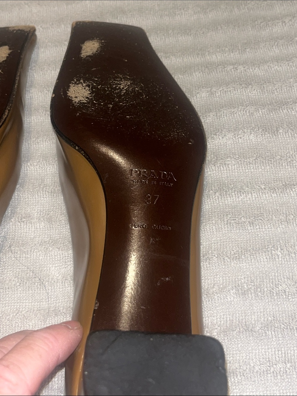 Rare Prada Brown Square-Toe Mid Heel Leather Pumps vero cuoio Size 7 90’s-y2k - Picture 5 of 16
